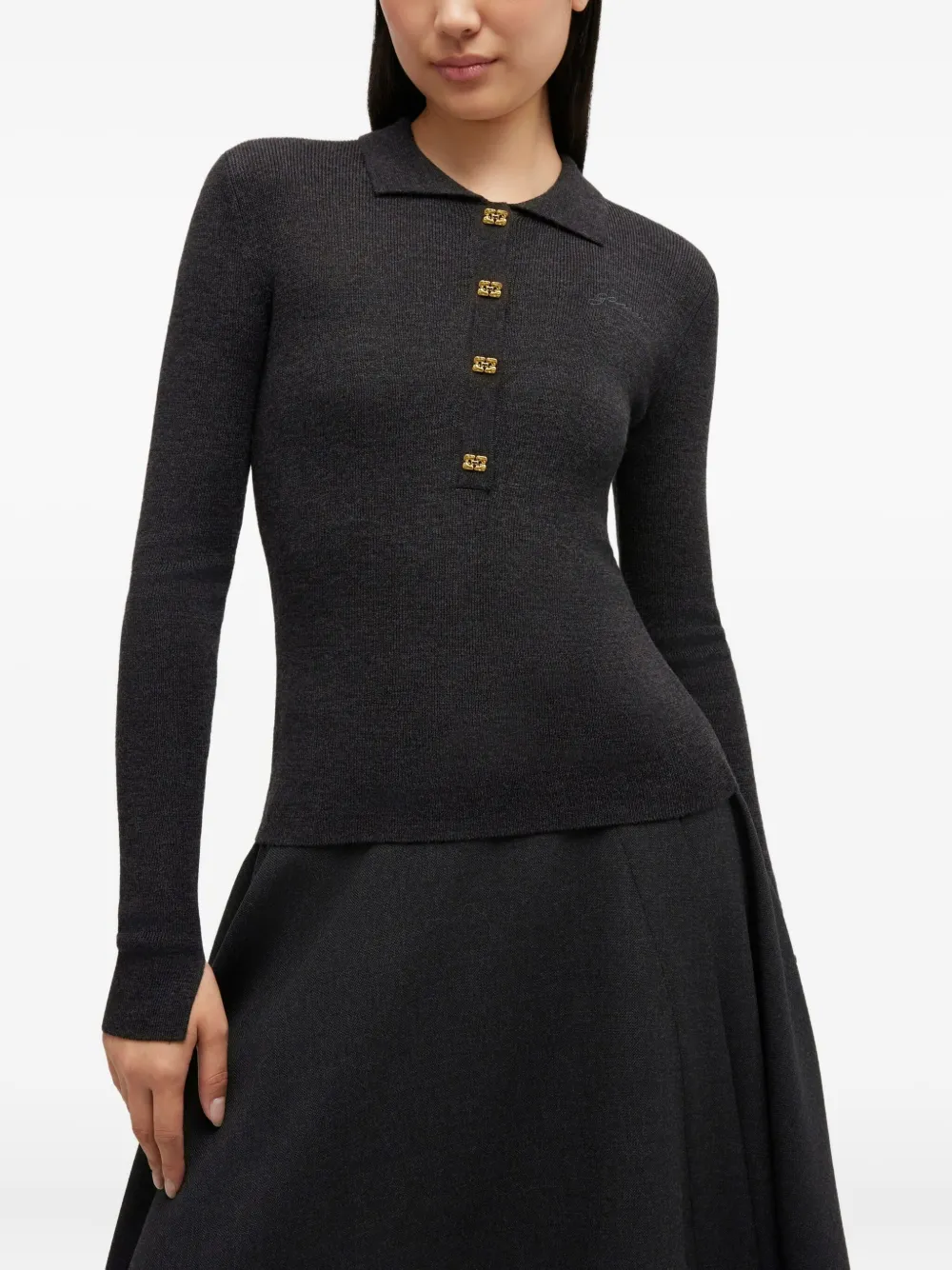 GANNI Poloshirt met kraag met knopen Grijs