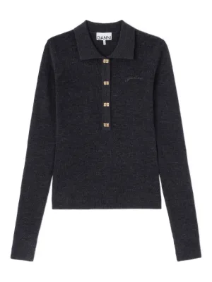 GANNI ニット ポロシャツ | グレー | FARFETCH JP