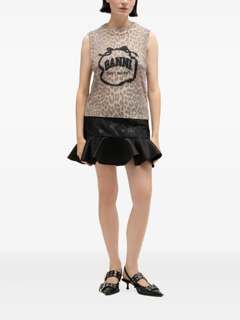 Ganni Leopard-print Vest In Brown