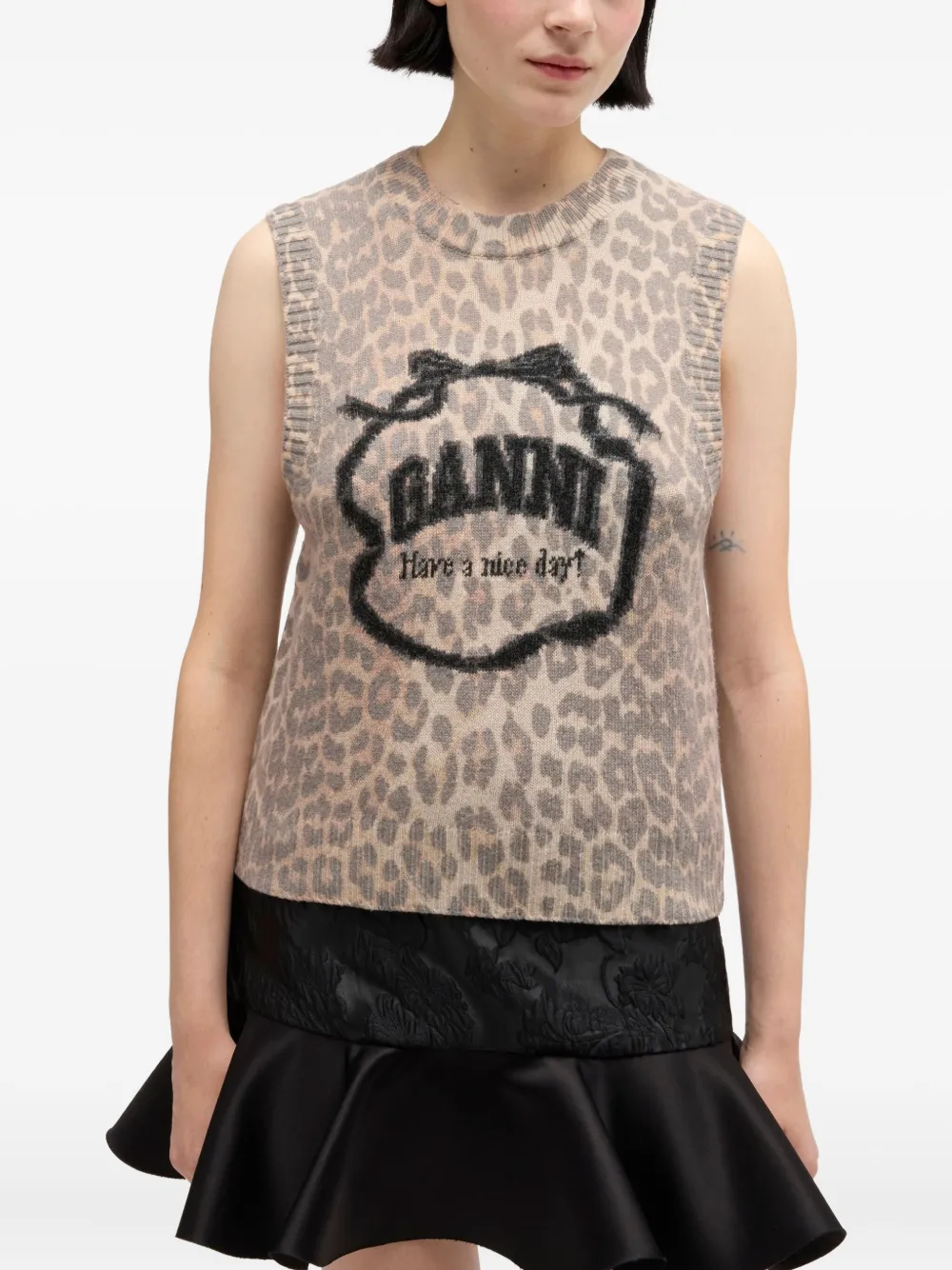 Ganni Leopard-print Vest In Brown