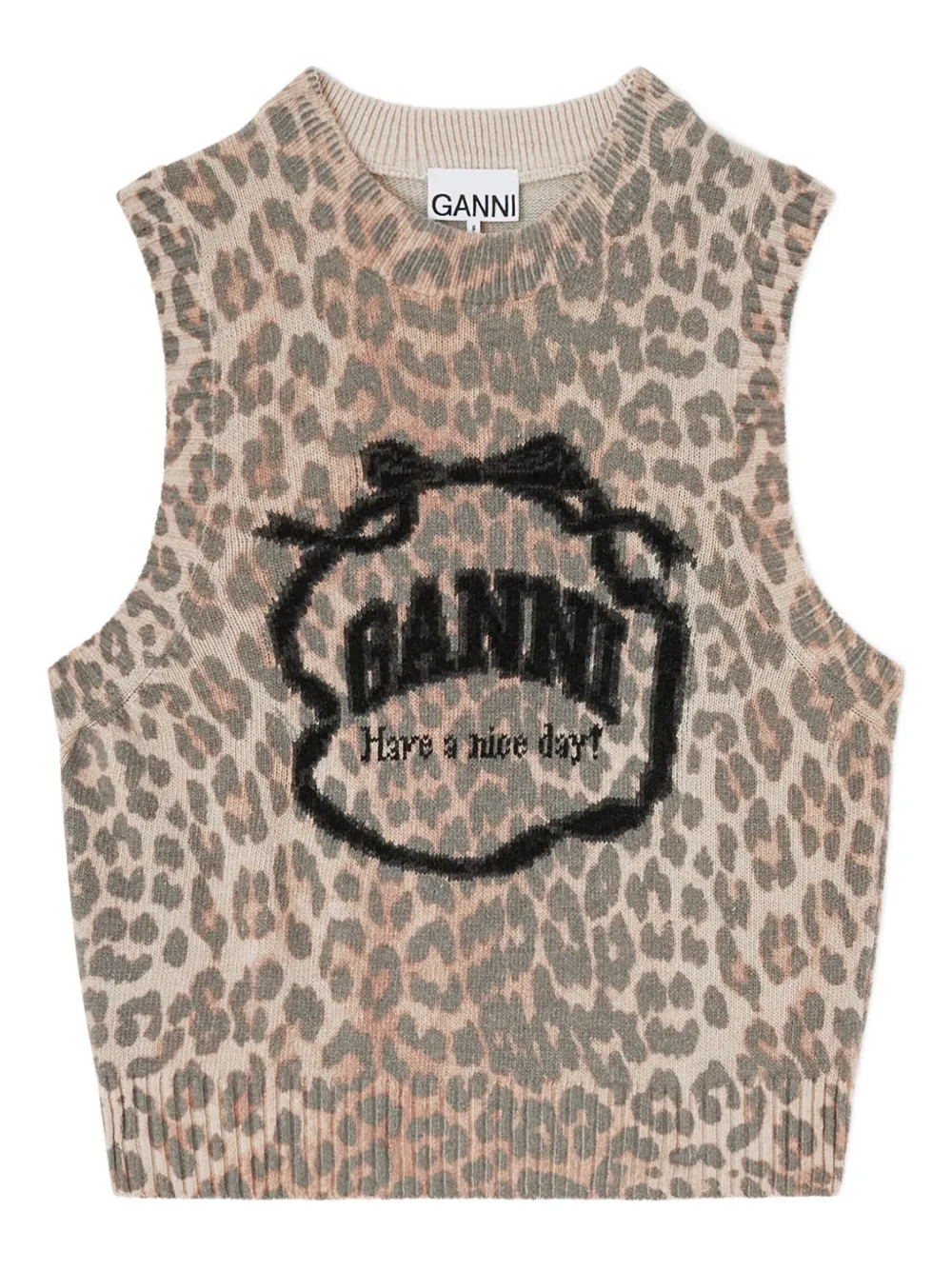 Ganni Leopard-print Vest In Brown