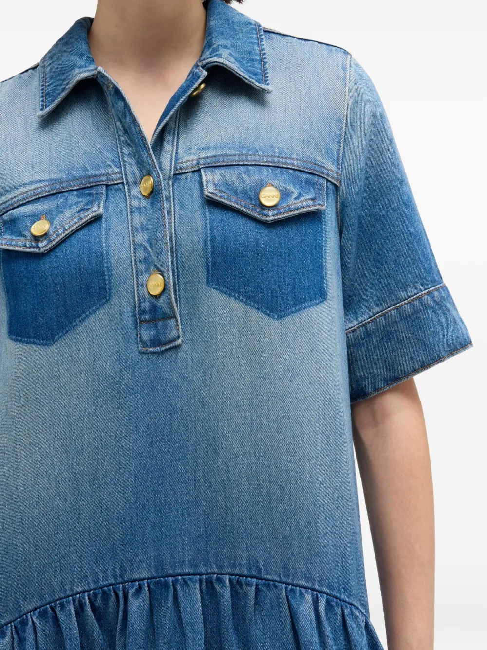 GANNI Jurk met knopen en ruches Blauw