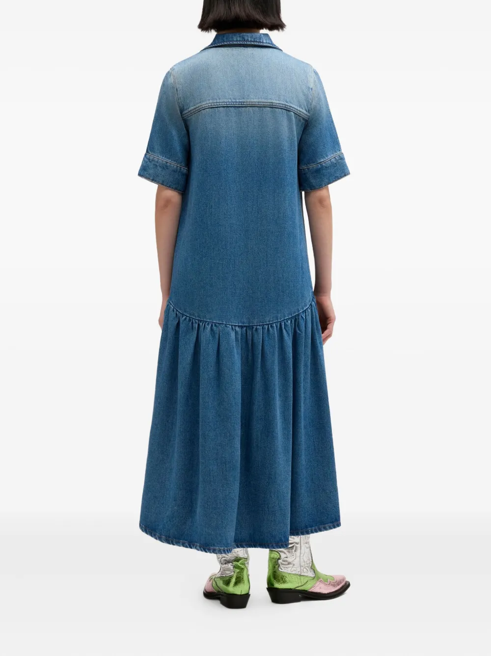 GANNI Jurk met knopen en ruches Blauw