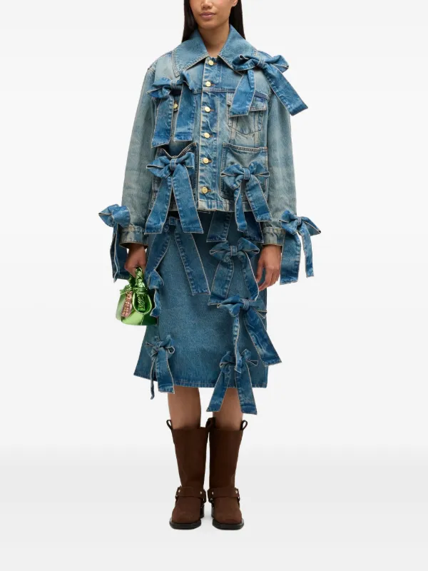 GANNI フリル付きデニムジャケット 32 GANNI リボントリム デニムジャケット | ブルー | FARFETCH JP