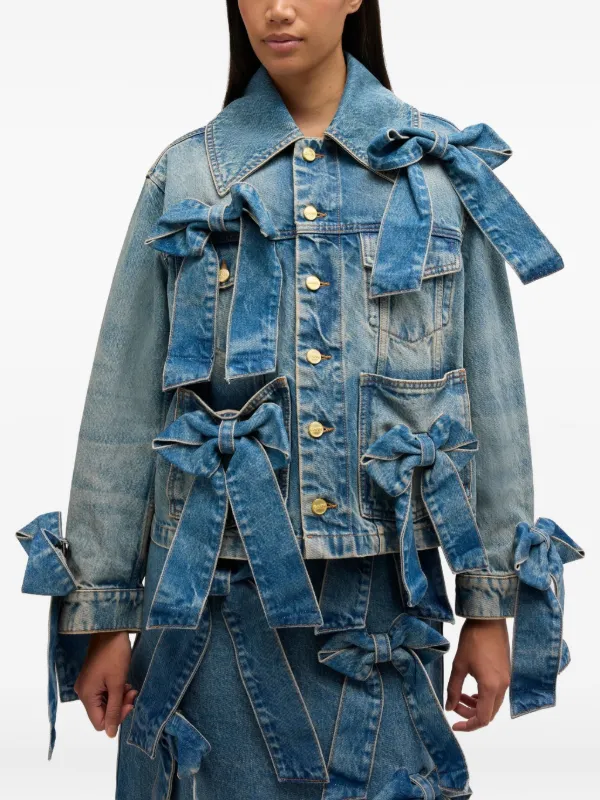 GANNI フリル付きデニムジャケット 32 GANNI リボントリム デニムジャケット | ブルー | FARFETCH JP