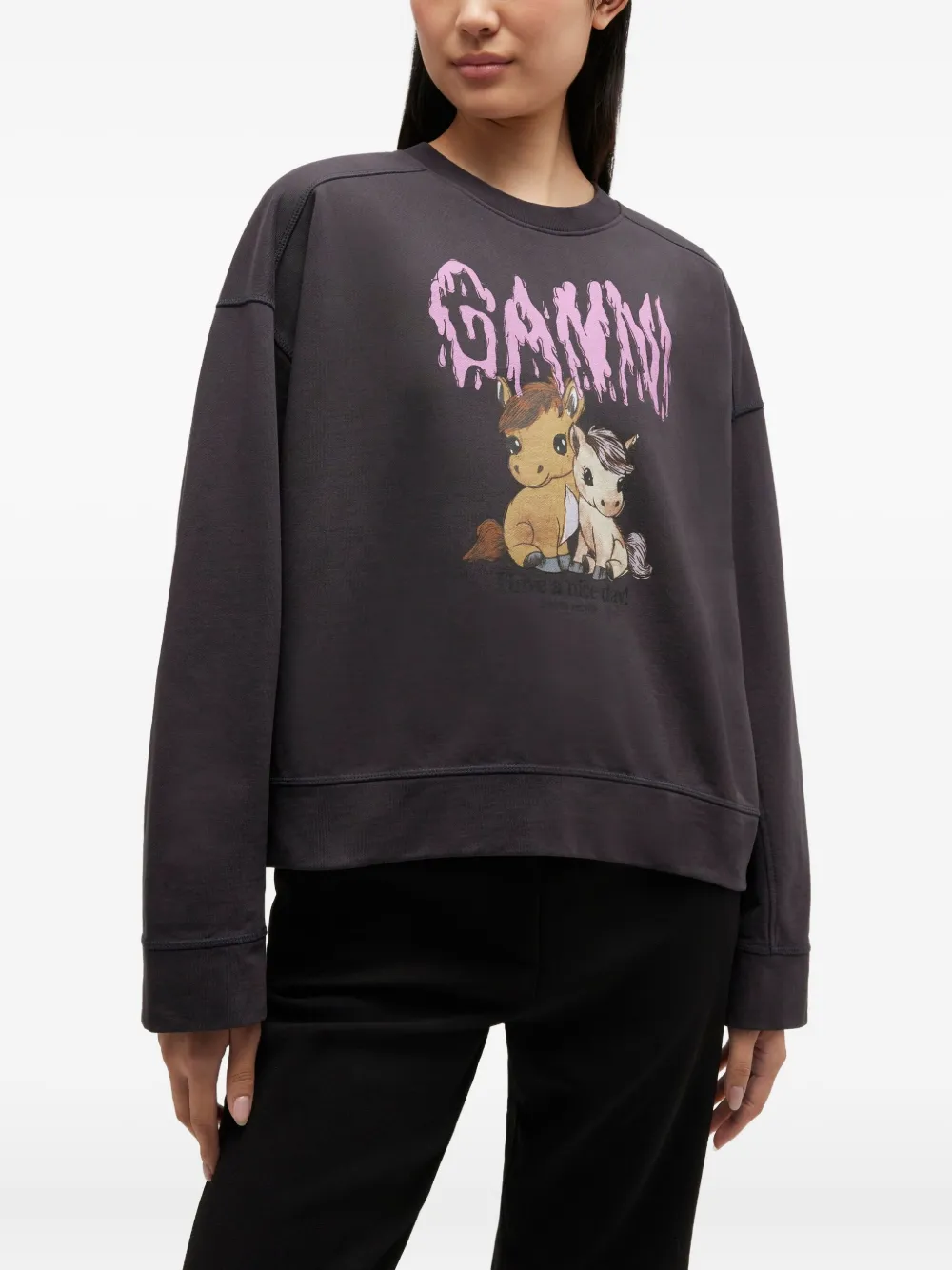  Ganni Graphic-print Sweatshirt - Grey 