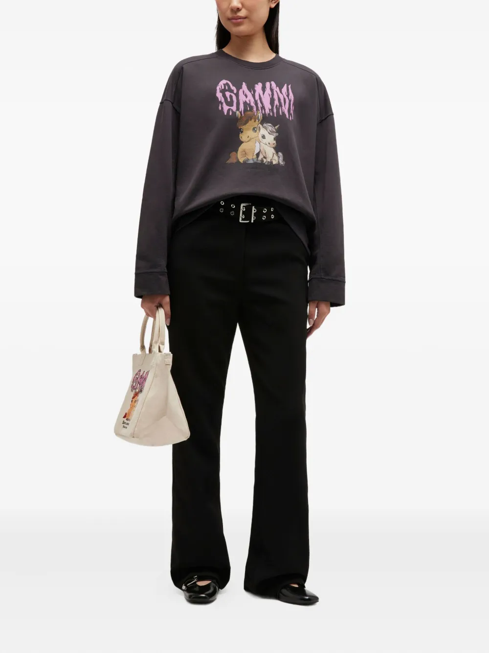  Ganni Graphic-print Sweatshirt - Grey 