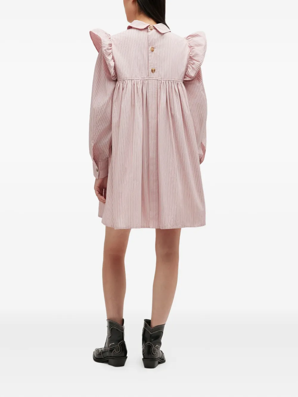 GANNI Gestreepte mini-jurk met ruches Roze