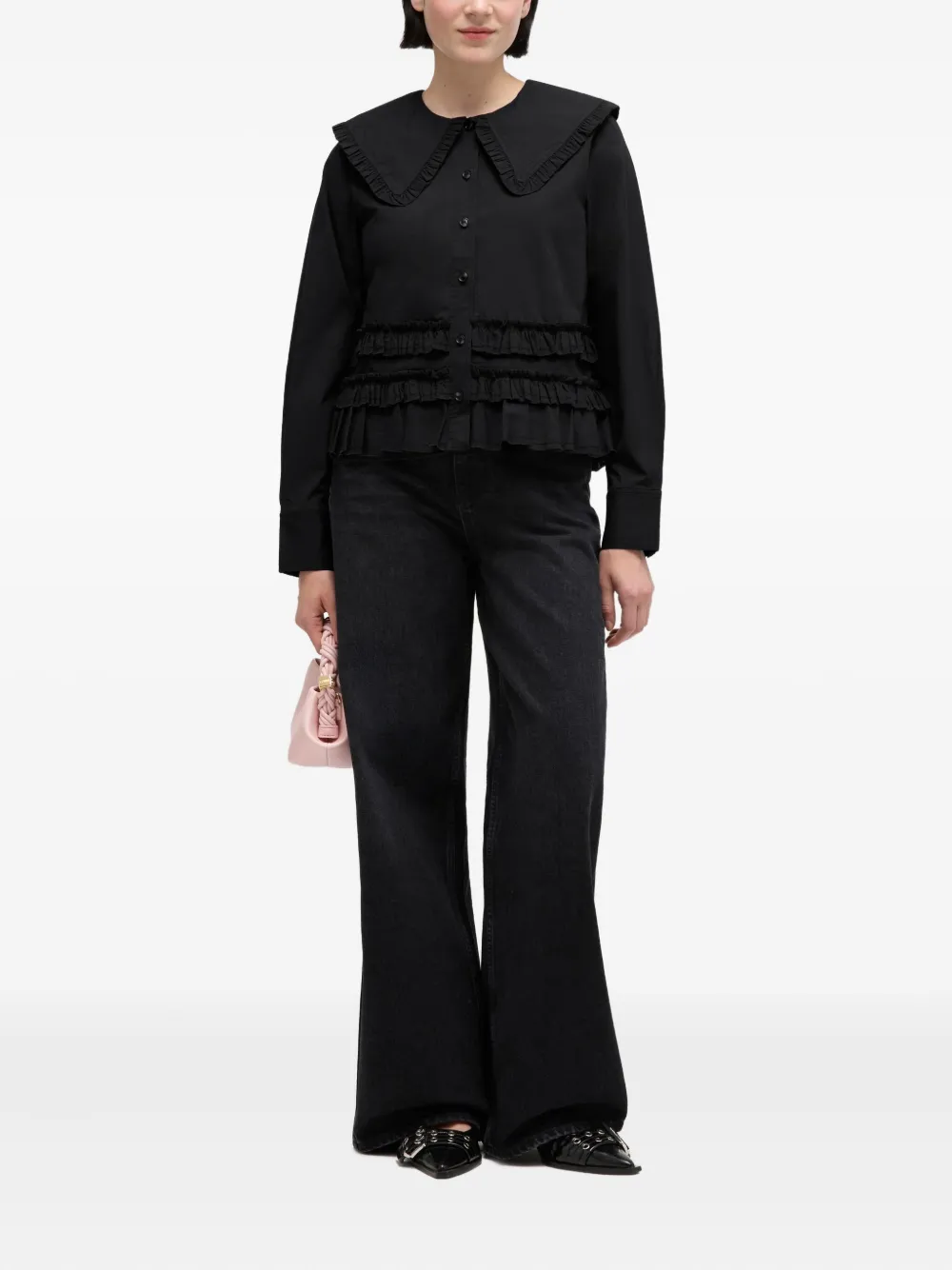 GANNI Top met ruches - Zwart