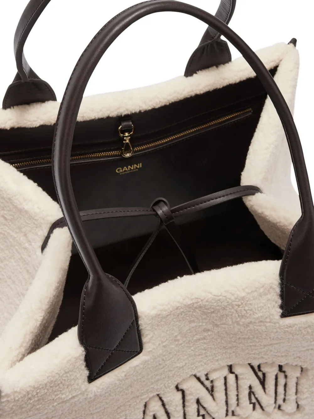 GANNI Shopper met logo Beige