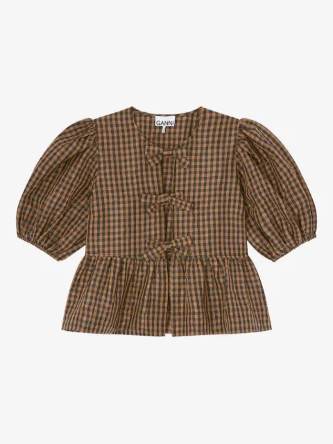 GANNI Blusa com laço xadrez