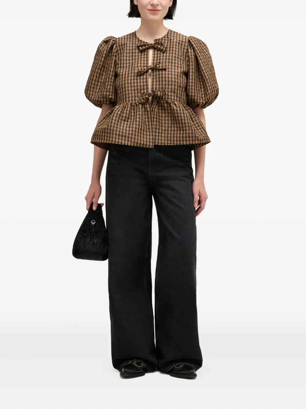 GANNI Top met gingham ruit - Bruin