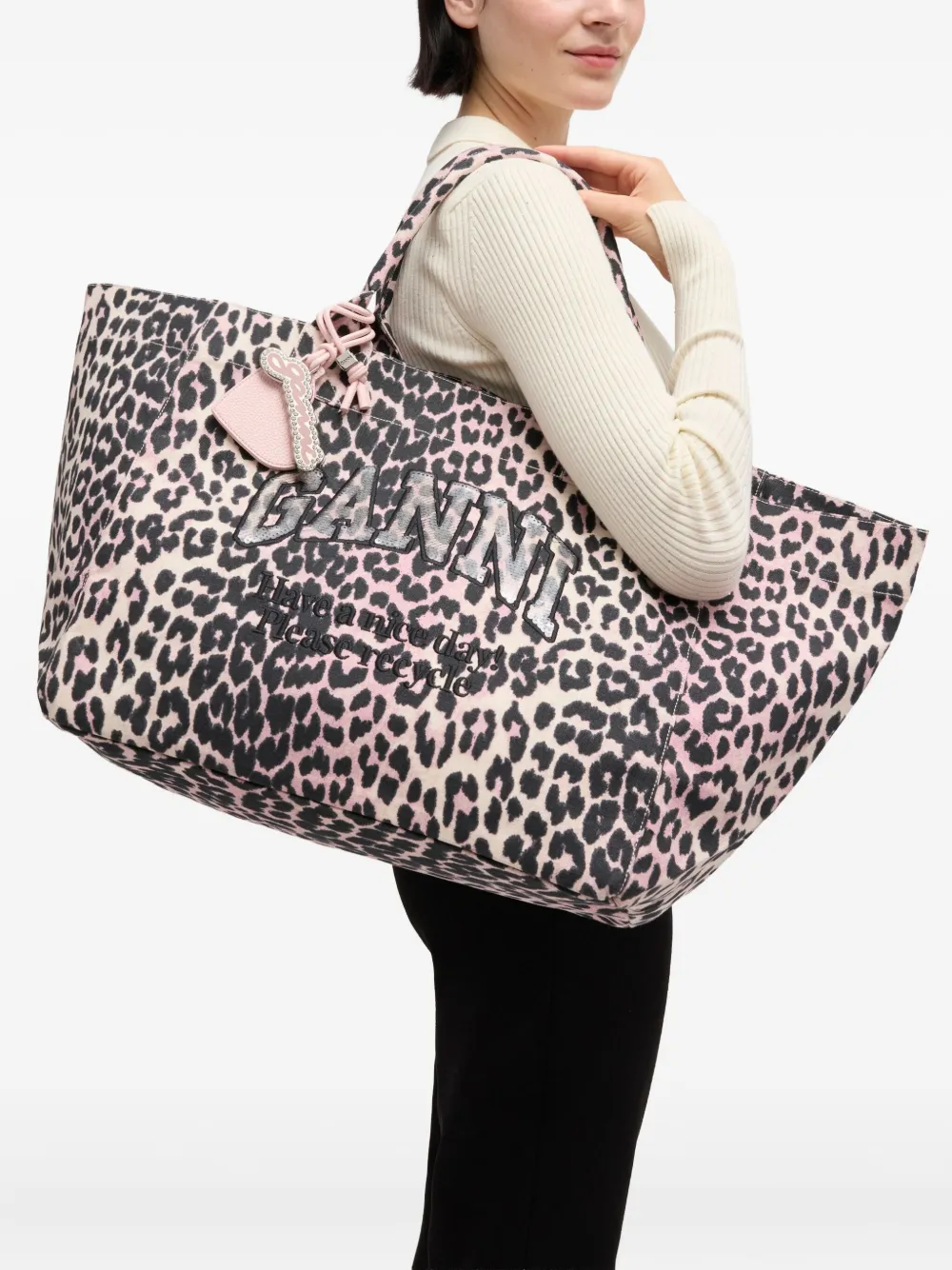 GANNI Shopper met luipaardprint - Zwart