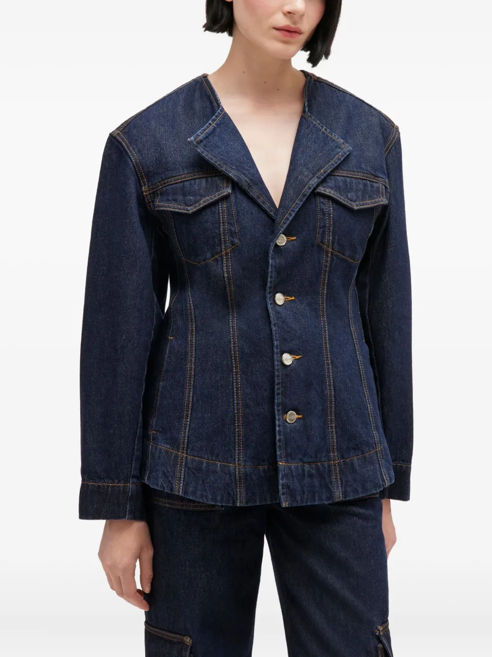  Ganni Buttoned Denim Jacket - Blue 