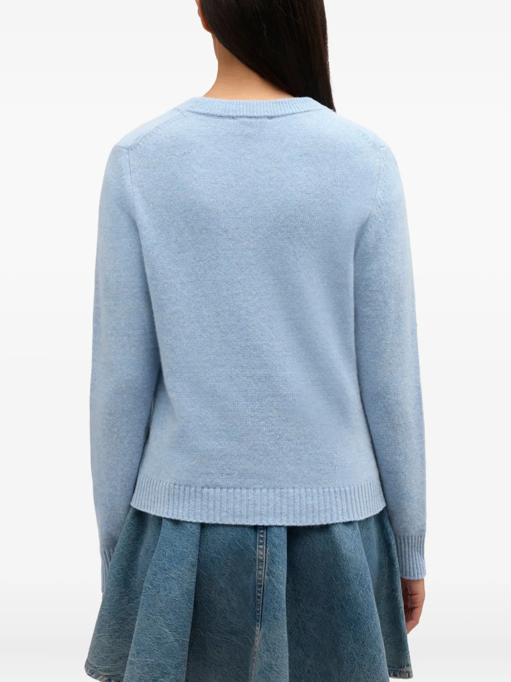 Ganni Wool Crew Neck Sweater Graphic Print In Blue