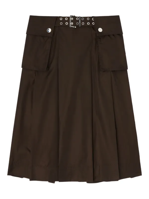 Ganni Duchesse Nylon Pleated Skirt in Brown