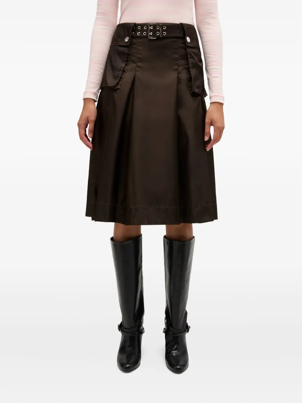  Ganni Belted Pocket Midi Skirt - Brown 