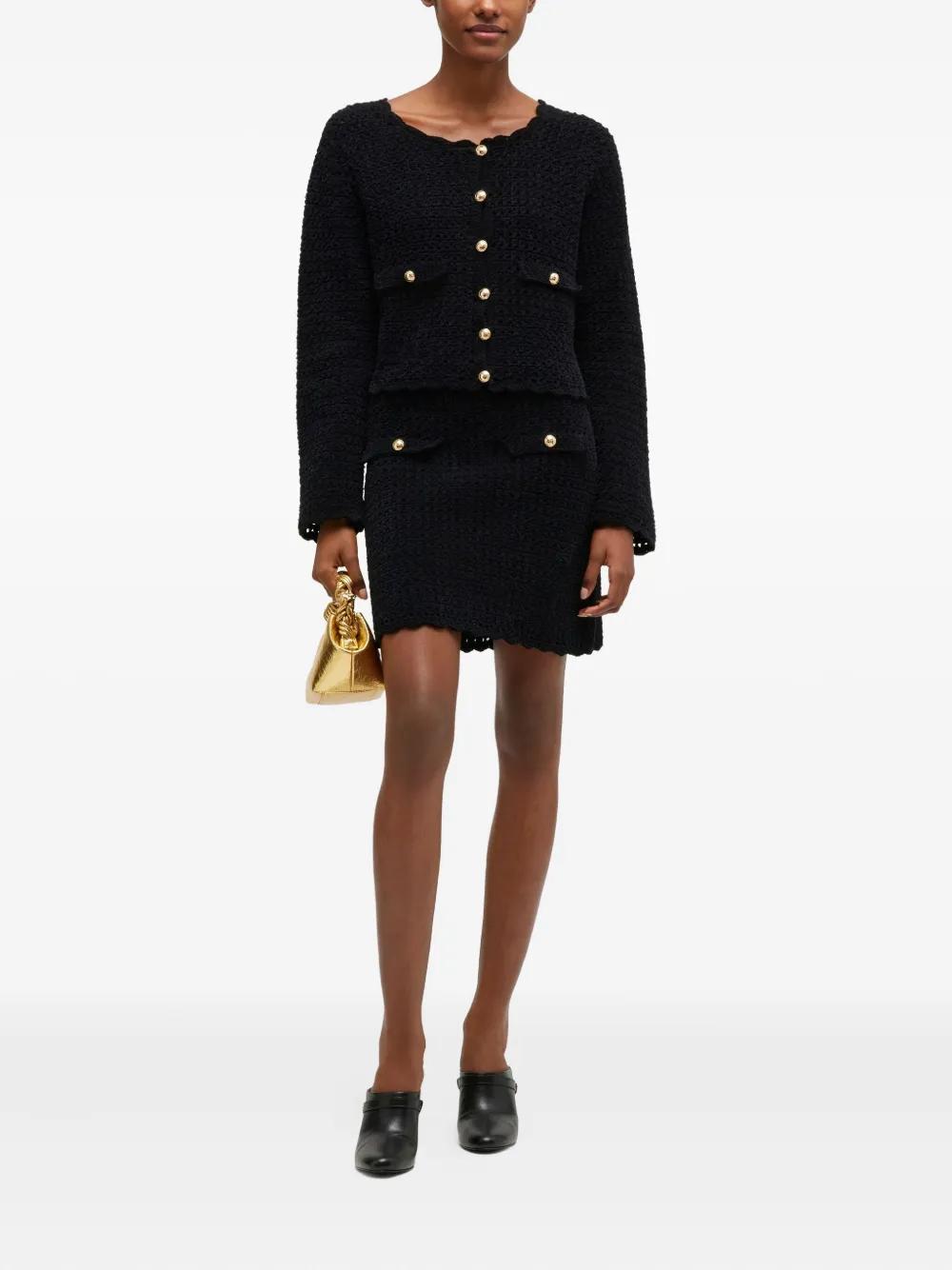 Ganni Button-fastening Pocket Cardigan In Black