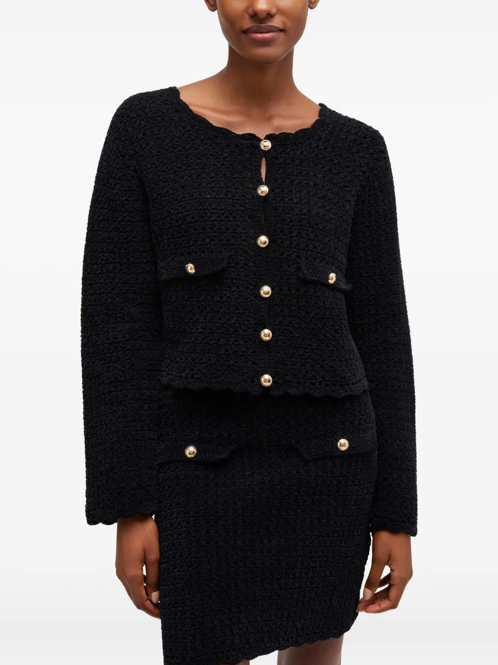 Ganni Button-fastening Pocket Cardigan In Black