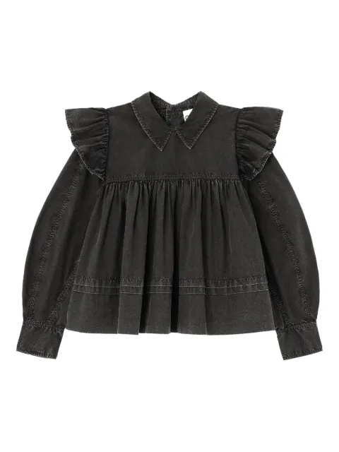 GANNI black washed frill blouse