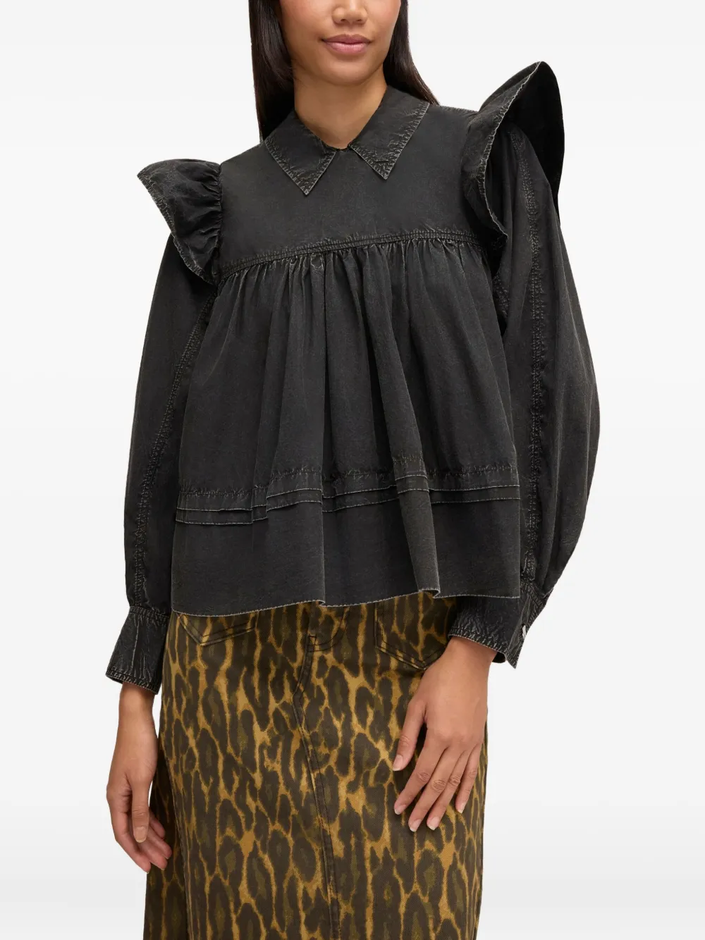 Ganni Polo-collar Blouse - Black 