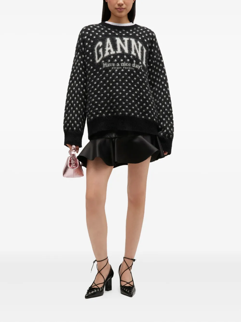 Ganni Polka-dot Logo Sweater In Black