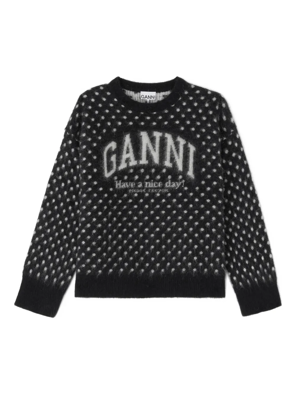 Ganni Polka-dot Logo Sweater In Black