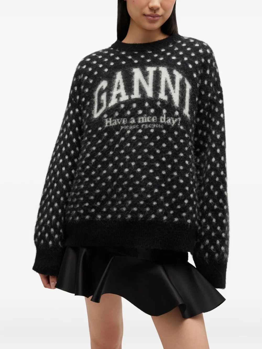 Ganni Polka-dot Logo Sweater In Black