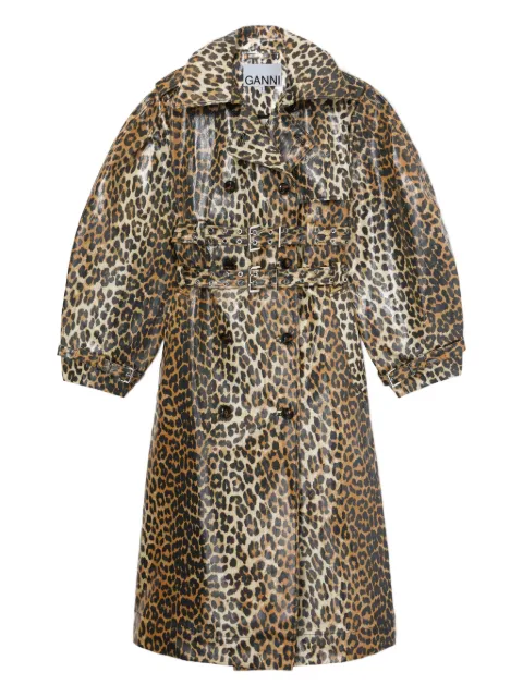 GANNI gabardina de algodón con estampado de leopardo
