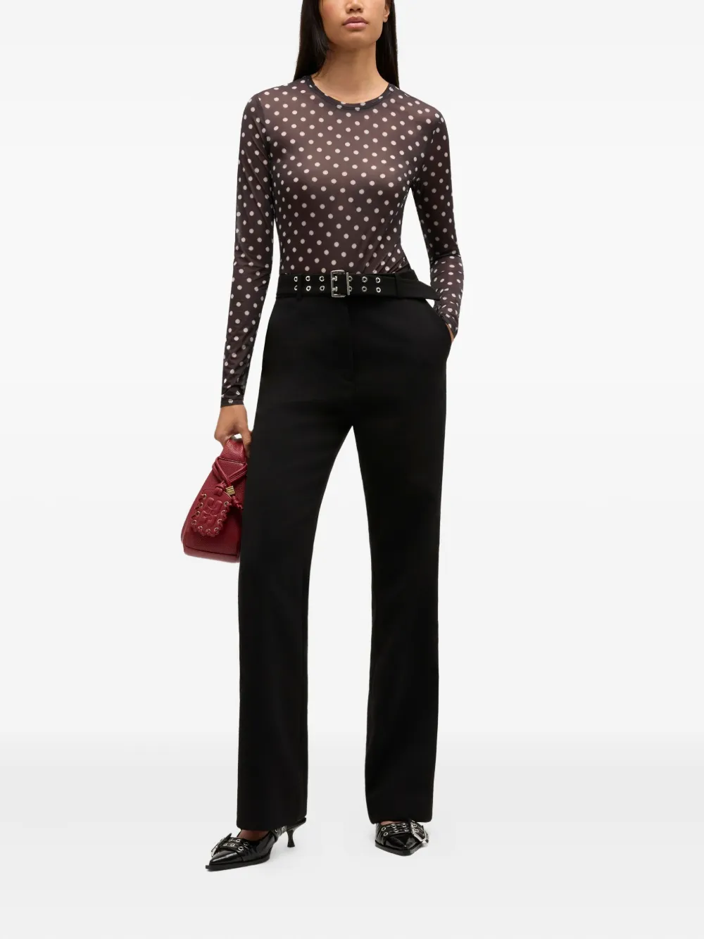 Ganni Polka-dot Top In Black