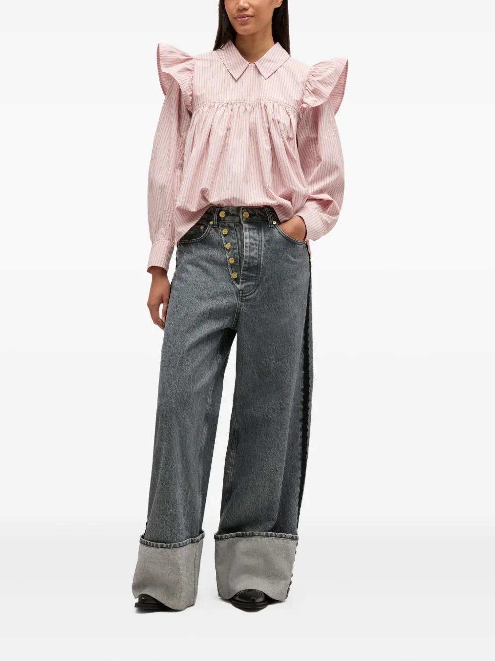 GANNI Gestreepte top met ruches - Roze