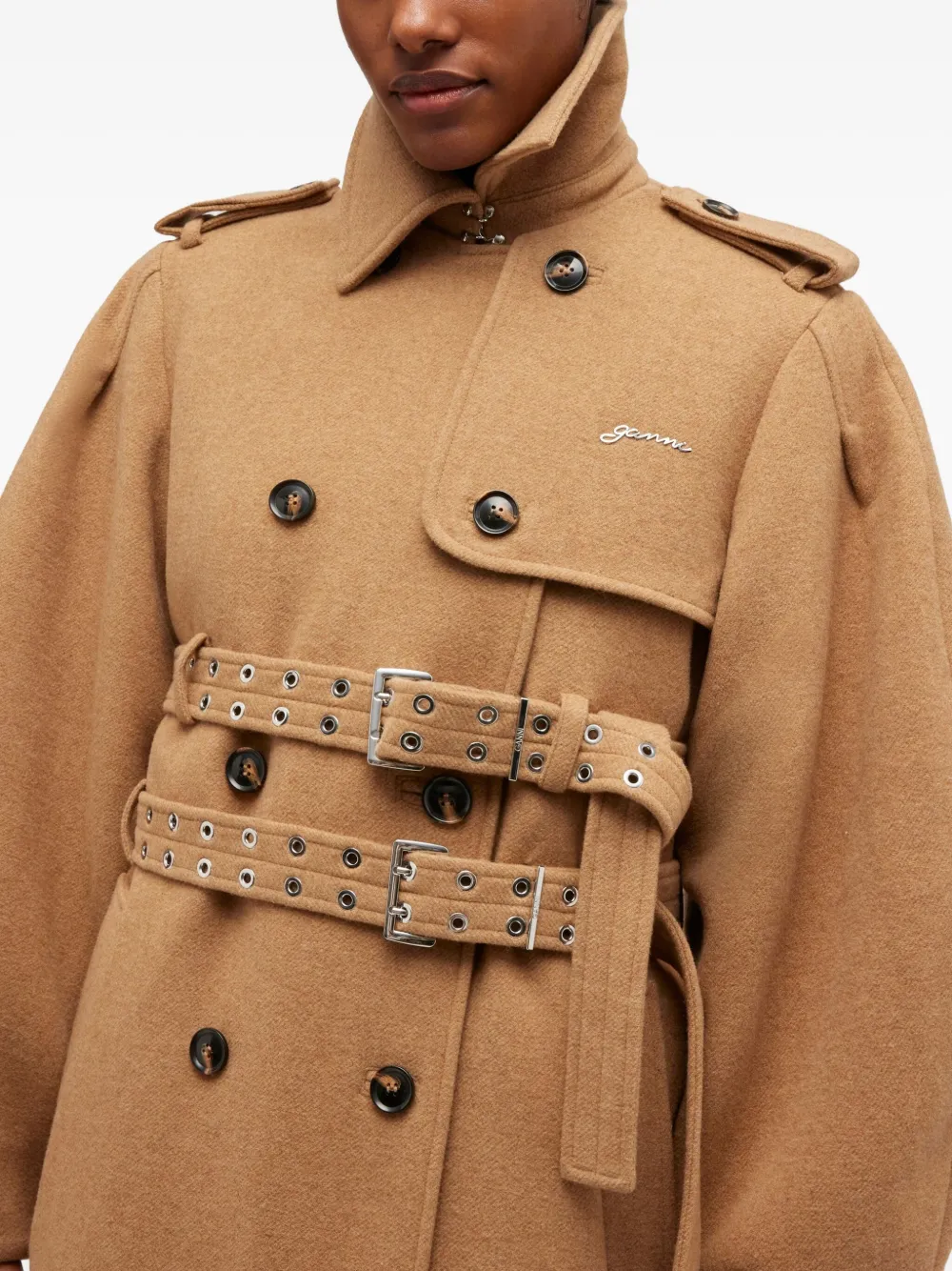 GANNI Trenchcoat met ceintuur Bruin