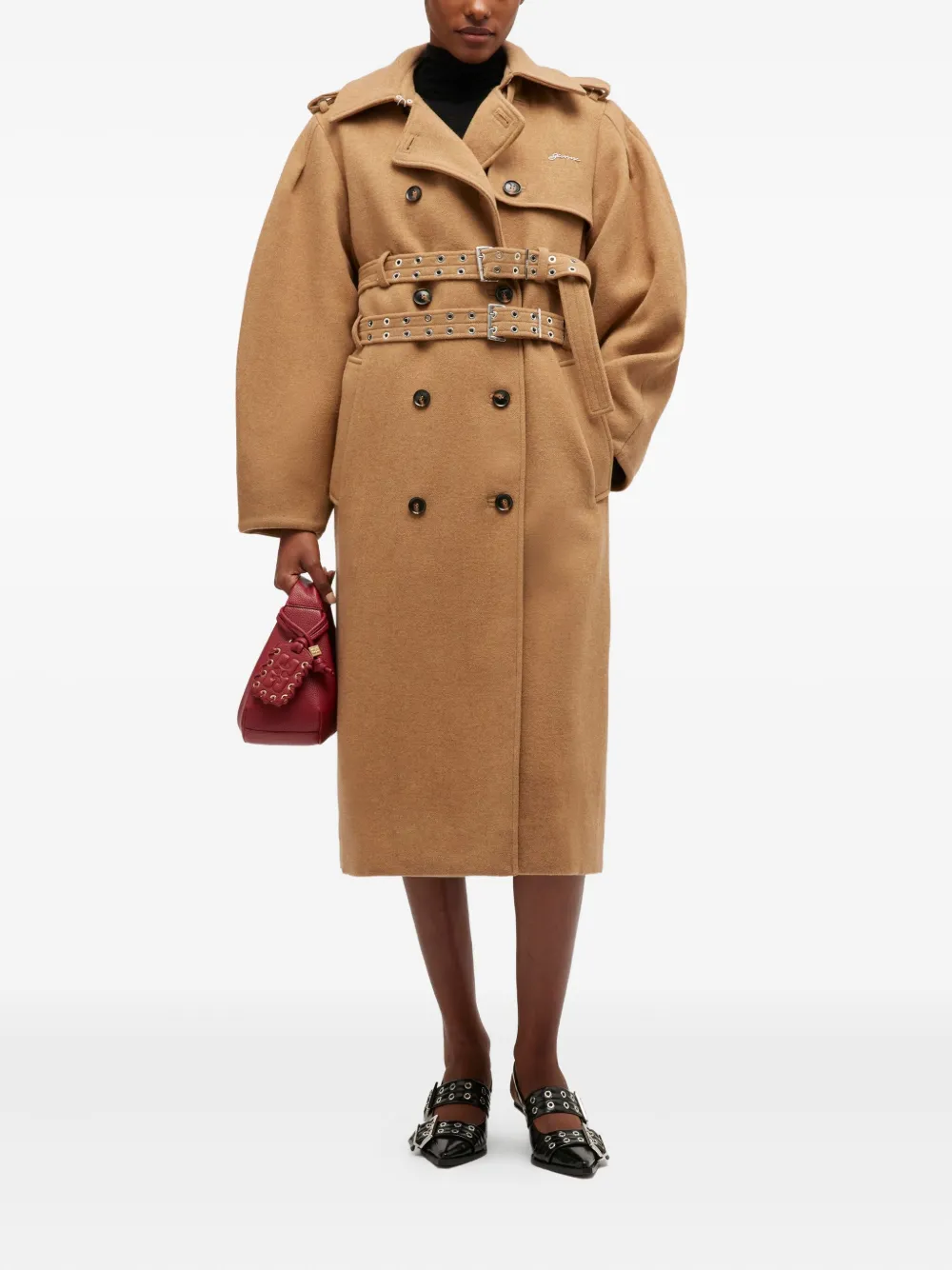 GANNI Trenchcoat met ceintuur Bruin