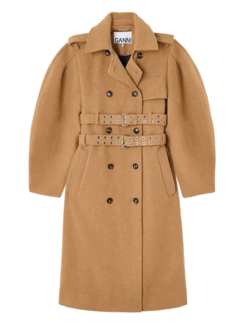 GANNI belted double-breasted coat