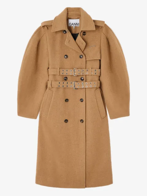 GANNI belted double-breasted trench coat