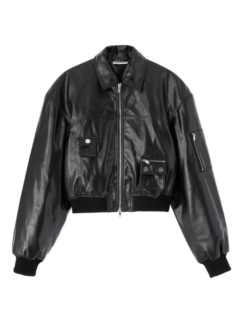 GANNI ラムレザージャケット GANNI ラッフルカラー ジャケット | ブラック | FARFETCH JP