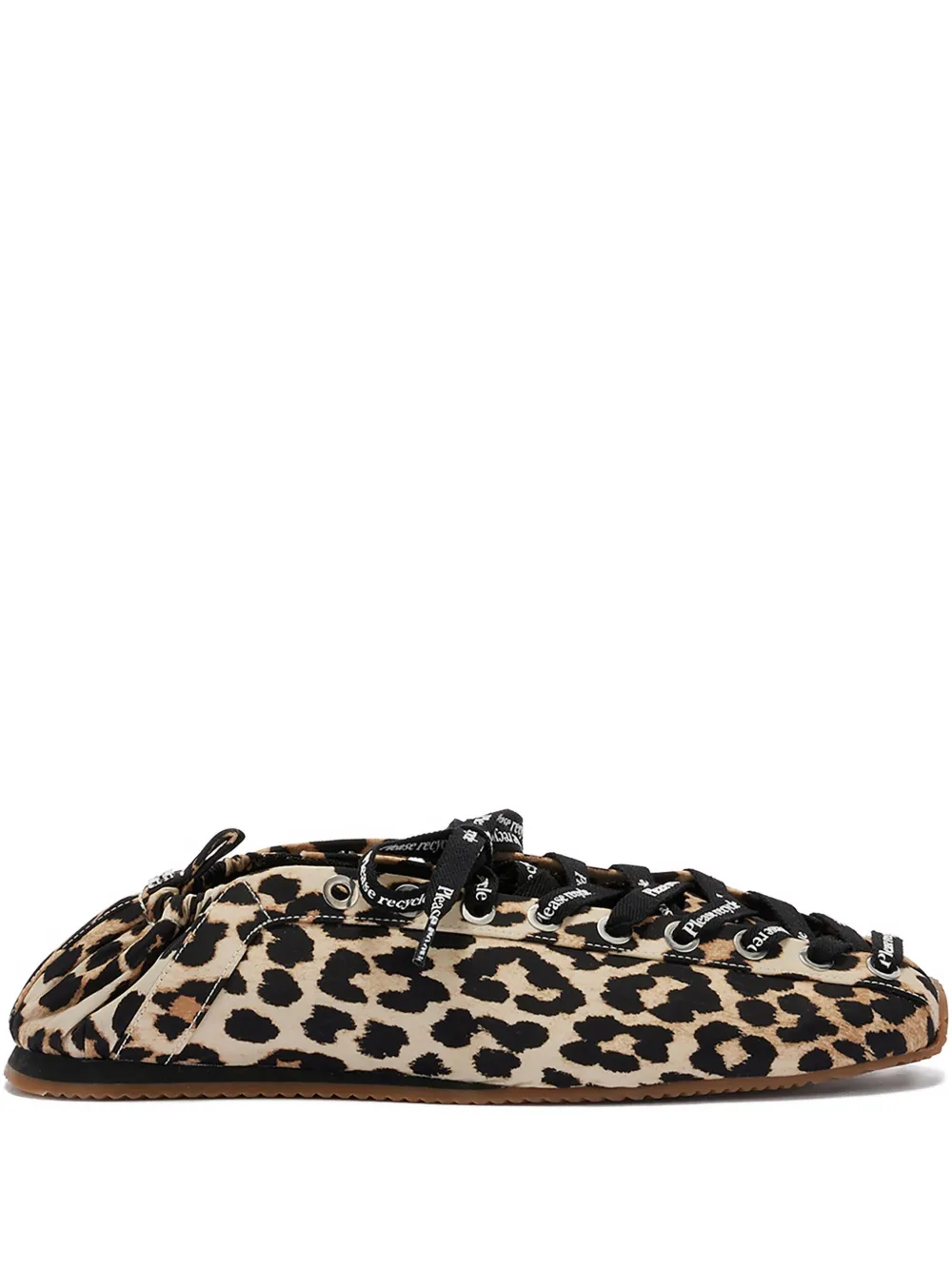 Ganni Leopard-print Lace-up Ballet Flats In Multi