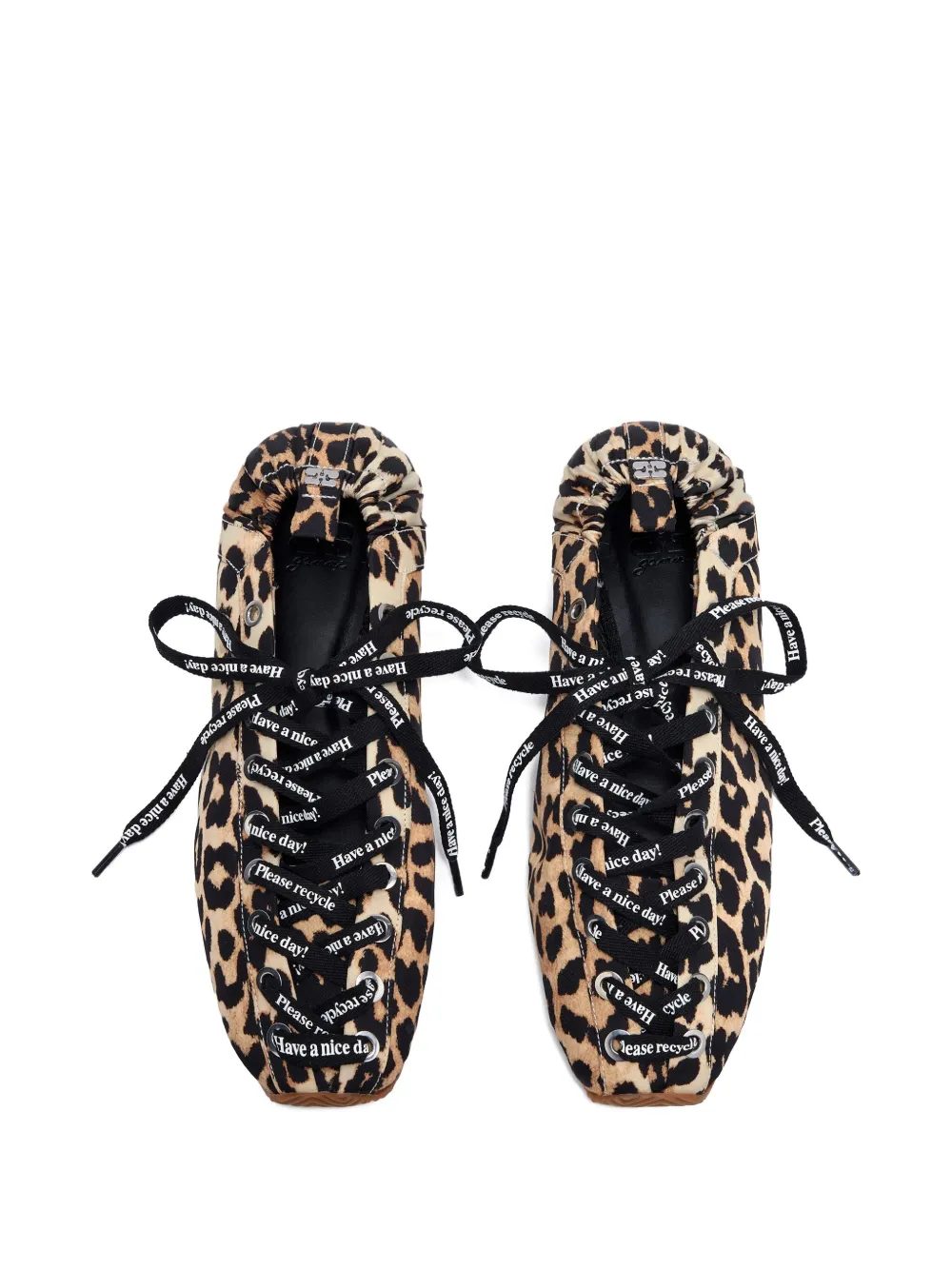 Ganni Leopard-print Lace-up Ballet Flats In Multi
