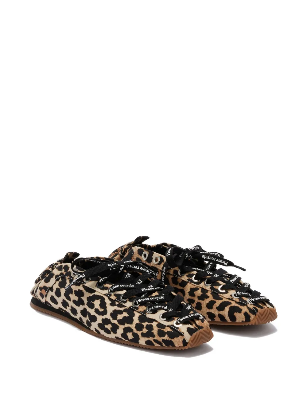 Ganni Leopard-print Lace-up Ballet Flats In Multi