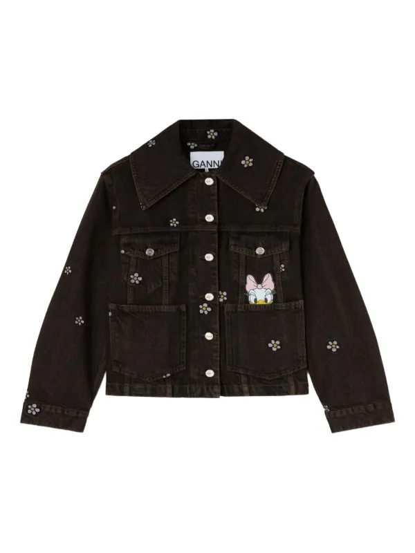 Ganni Daisy Duck Denim Short Jacket in Black