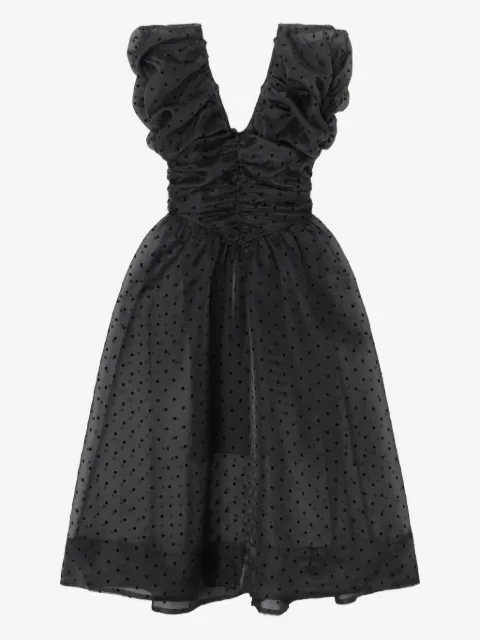 GANNI black organza ruched dress