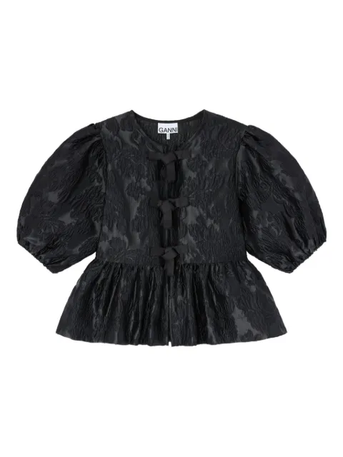 GANNI puff-sleeve bow top