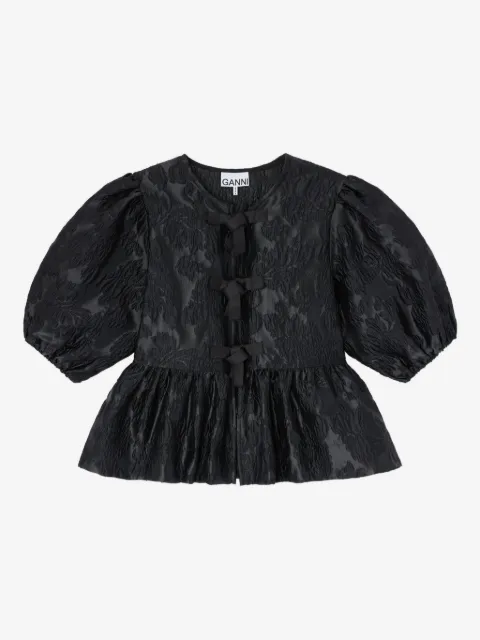 GANNI satin peplum tie blouse