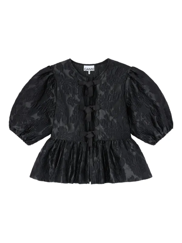 GANNI パフスリーブ トップ | ブラック | FARFETCH JP