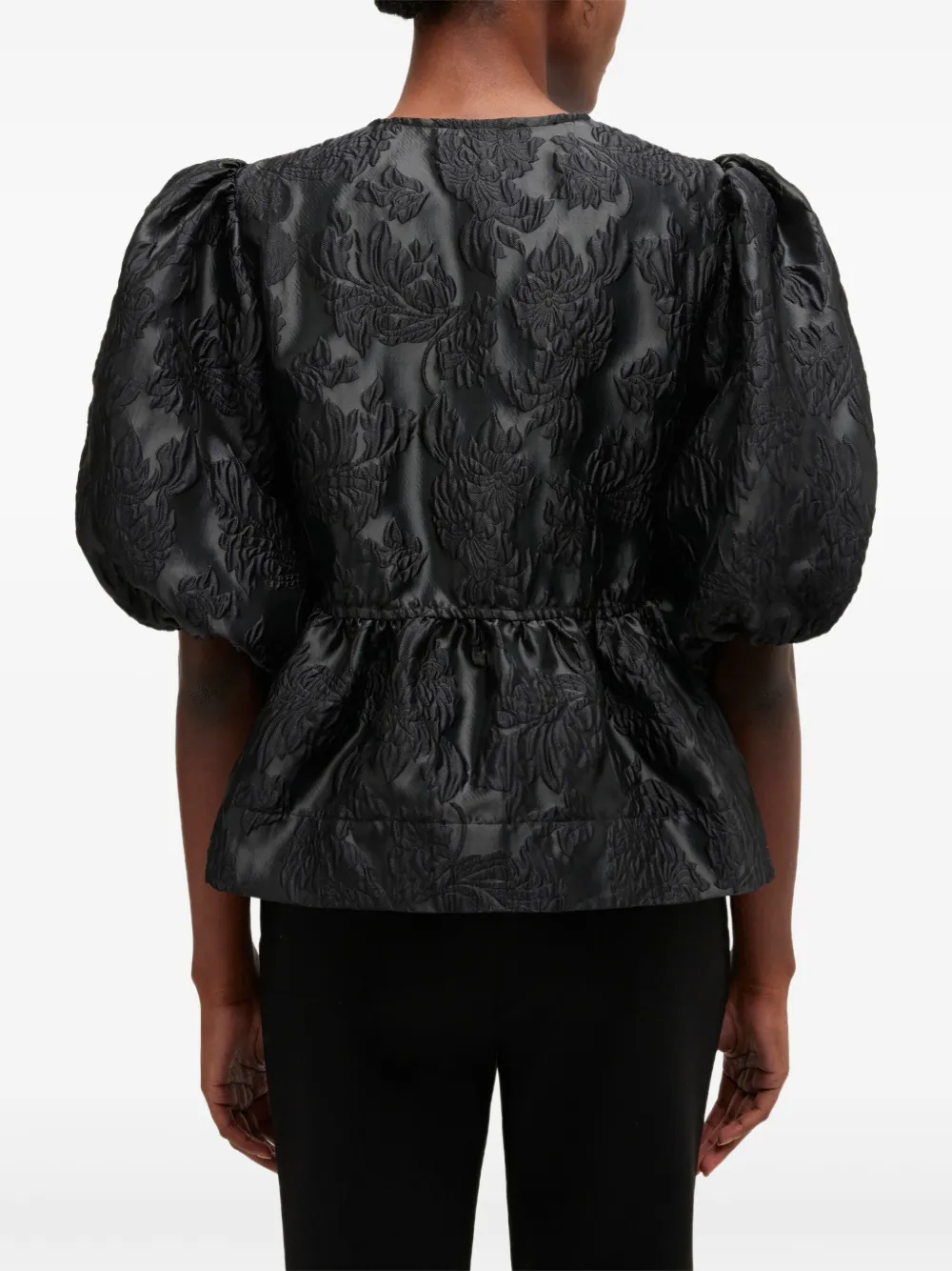 GANNI Top met pofmouwen en strik Zwart