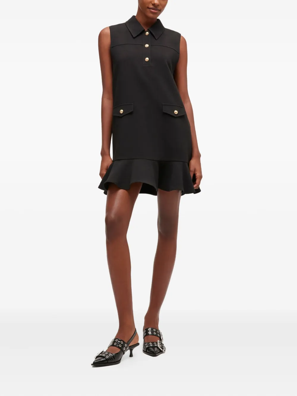 GANNI Jurk met ruches met knopen - Zwart