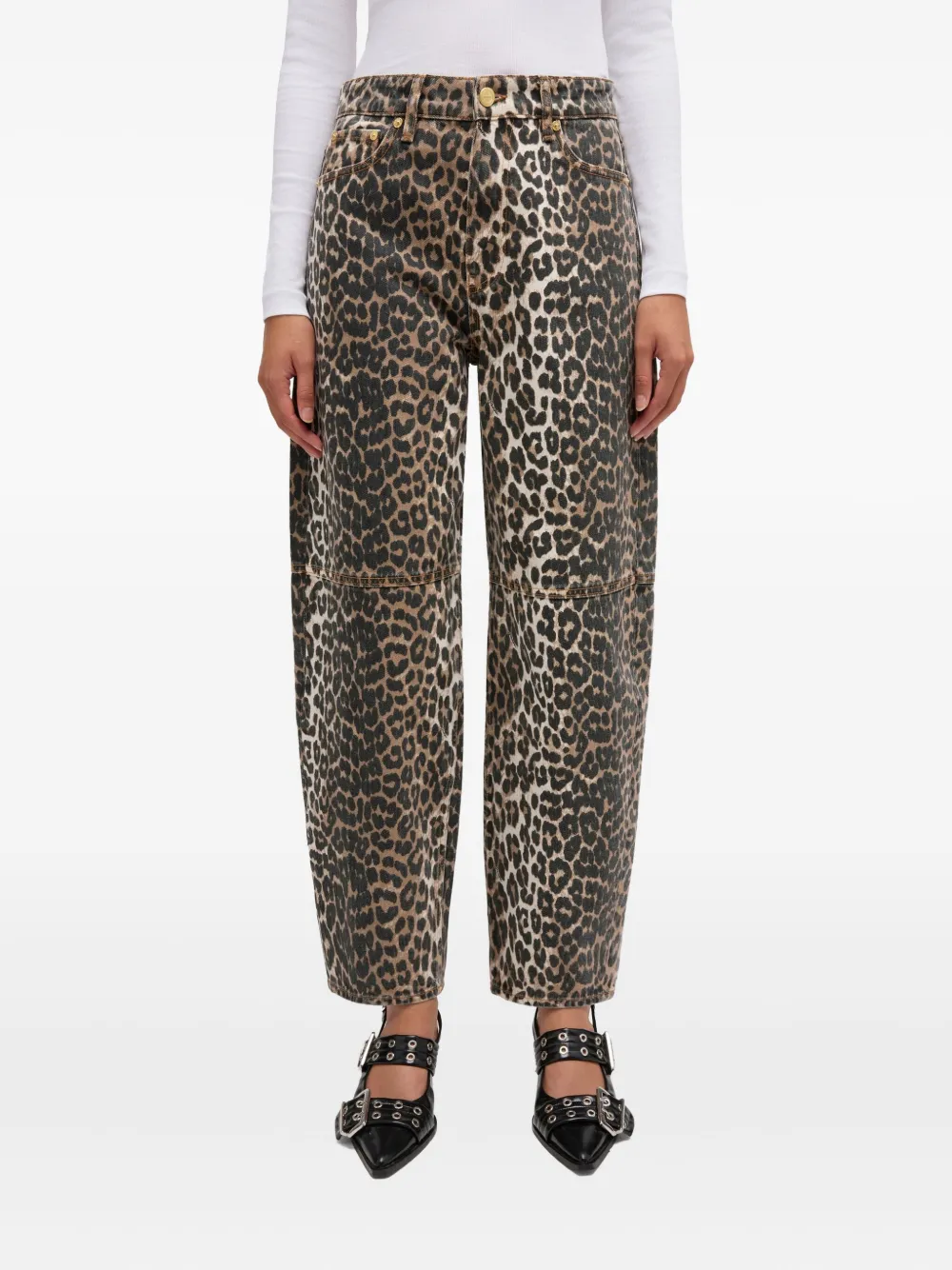  Ganni Vaqueros Con Estampado De Leopardo - Marrón 