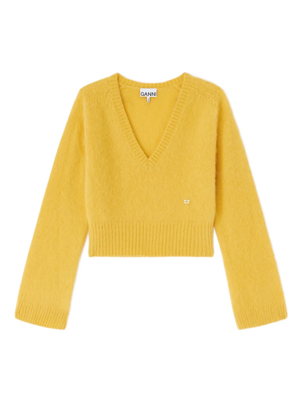 Ganni V-neck Ribbed Sweater In Yellow