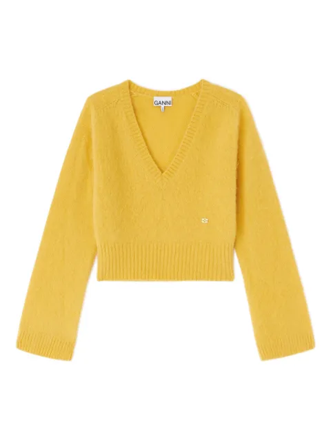 GANNI yellow V-neck sweater