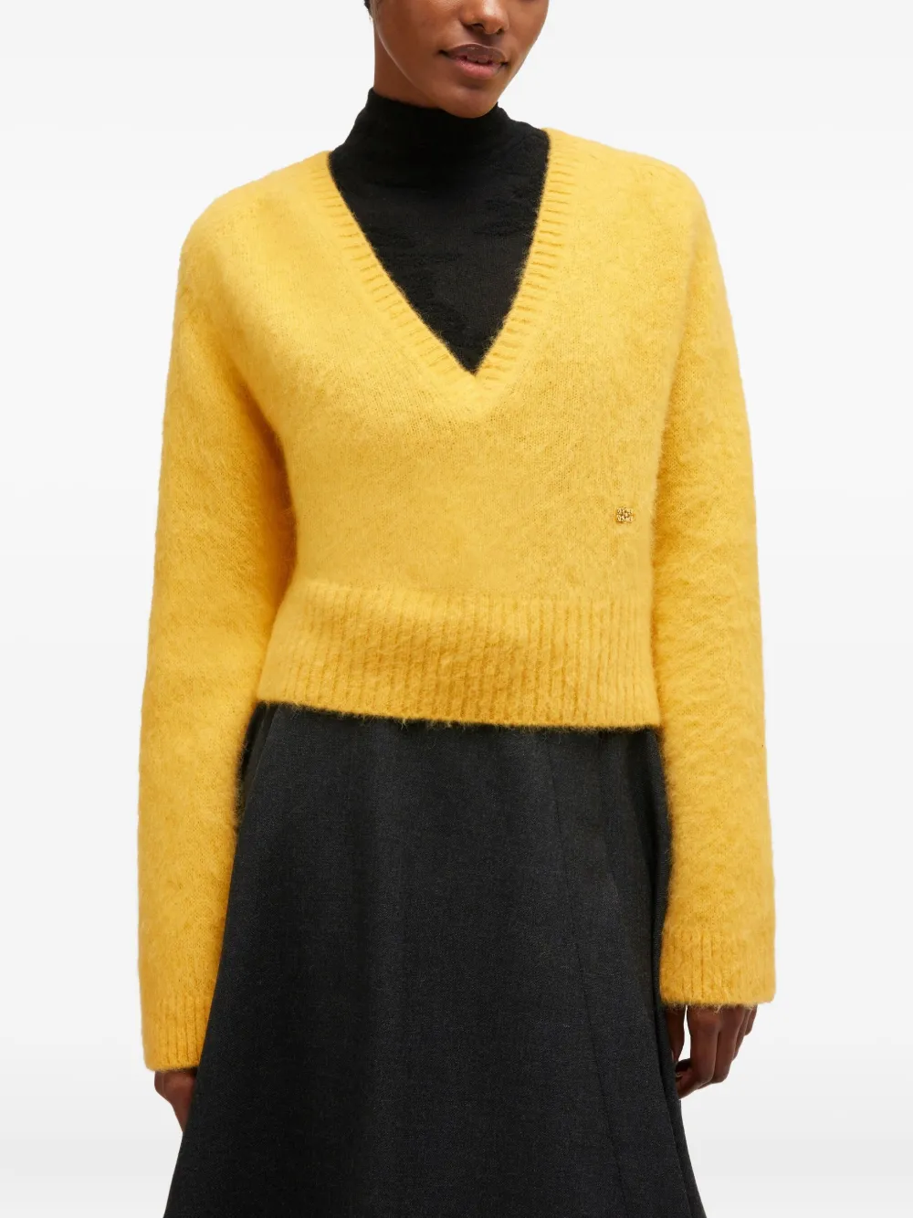 Ganni V-neck Ribbed Sweater In Yellow